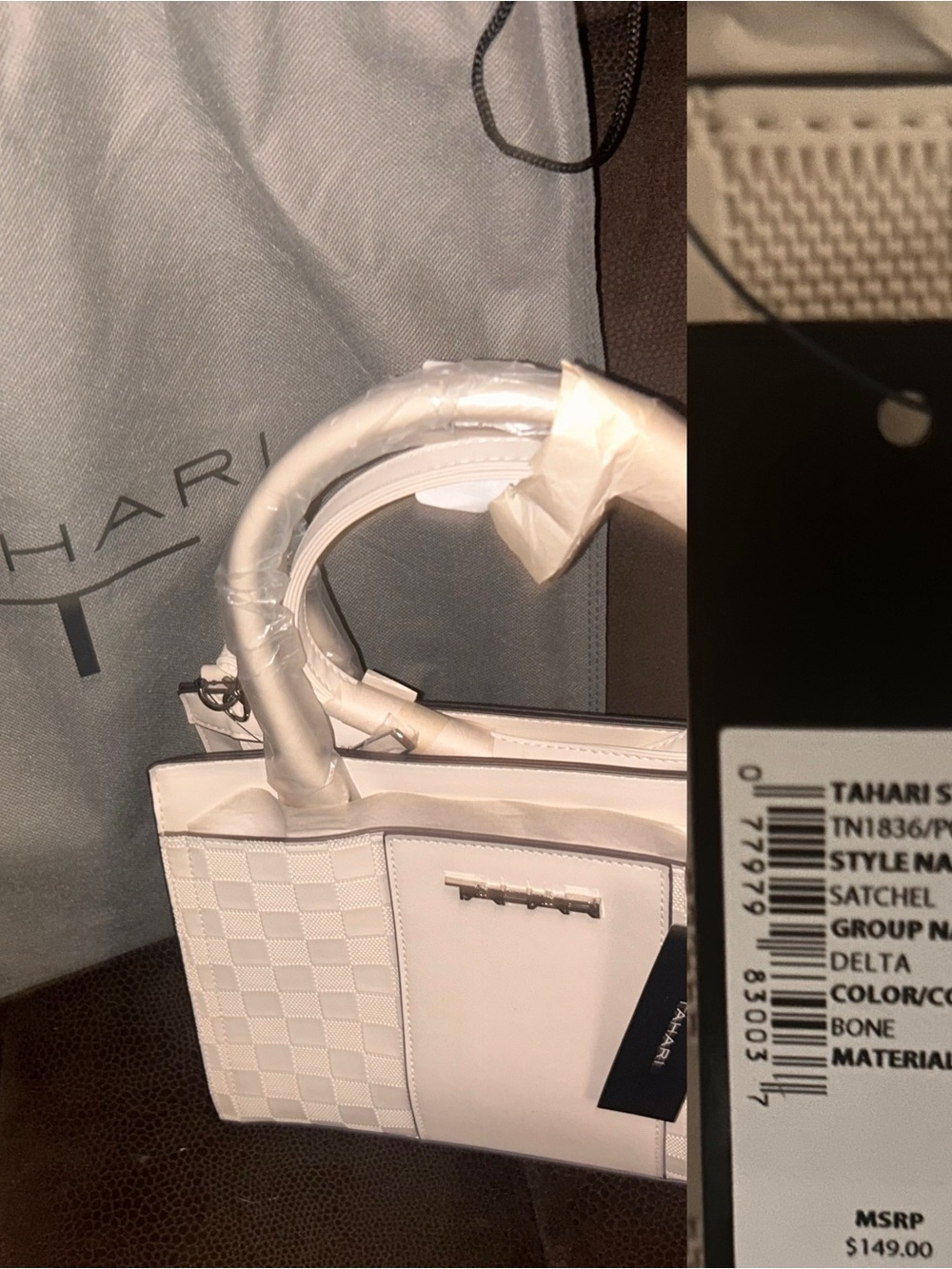 Tahari Bone White Satchel Handbag with Top Handles